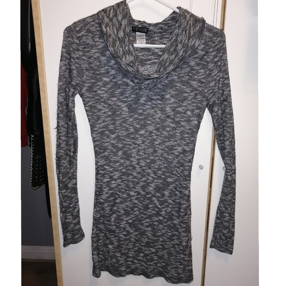 Grey soft cowl neck sweater dress - Picture 1 of 8